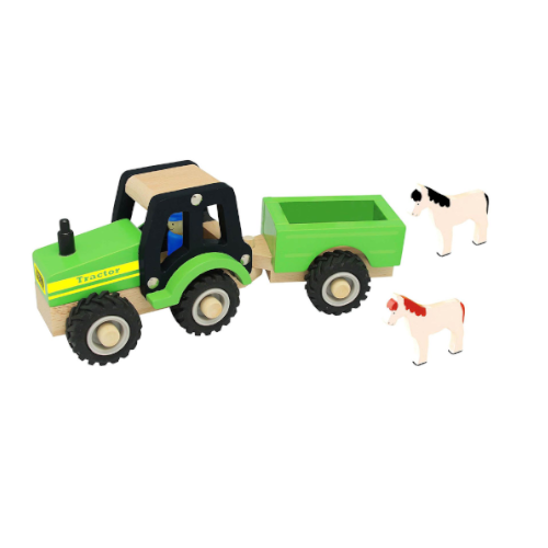 Magni traktor med anhænger og heste med gummihjul
